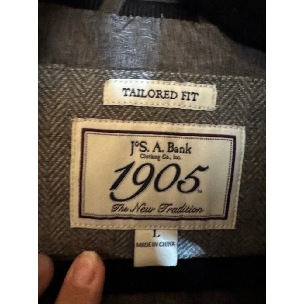 JOS A BANK Vest Quilted Herringbone Tweed Suede Trim Tailored Fit Size‎ L